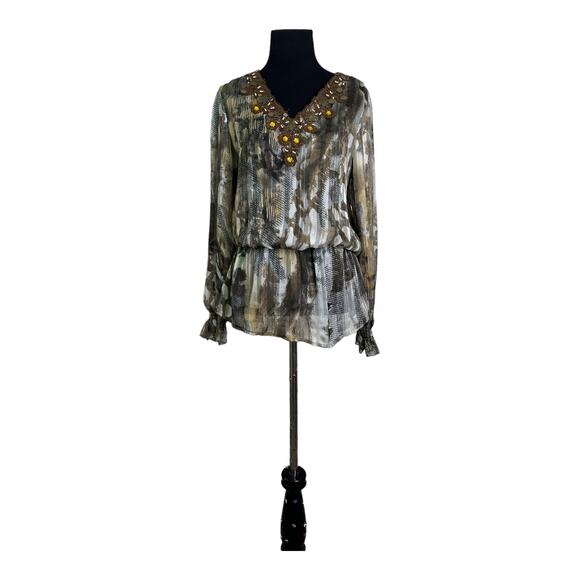 Mushka by Sienna Rose sheer embellished V-Neck Long Sleeve Blouson size S - Picture 7 of 15